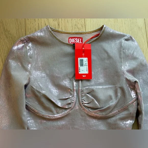 Diesel Metallic Bustier Bodysuit NWT | Sculpted Cup Long Sleeve Statement $695 - Picture 5 of 9